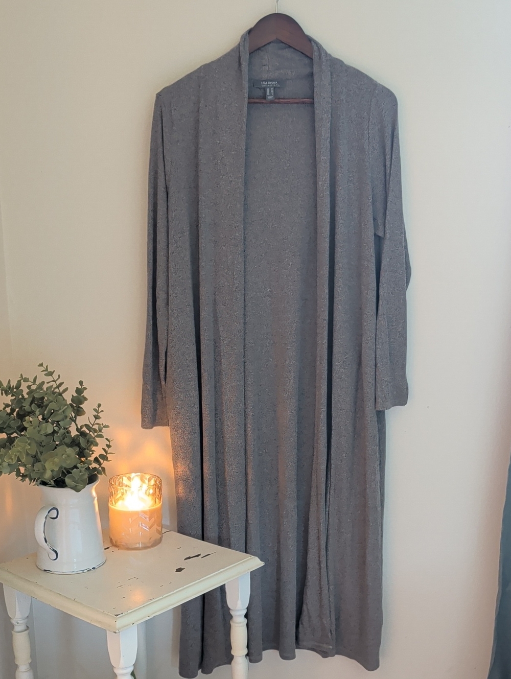Lisa Rinna Collection Long Open-Front Cardigan in Gray